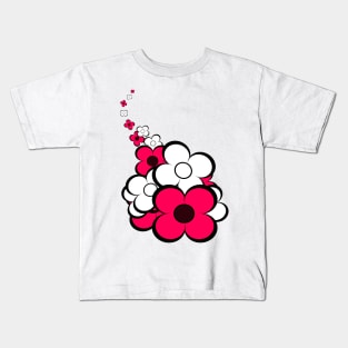 Hot Pink and White Flowers Kids T-Shirt